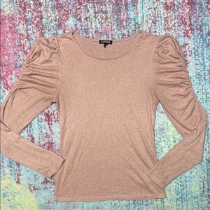 Express Metallic Long Sleeve Top - Rose Gold
